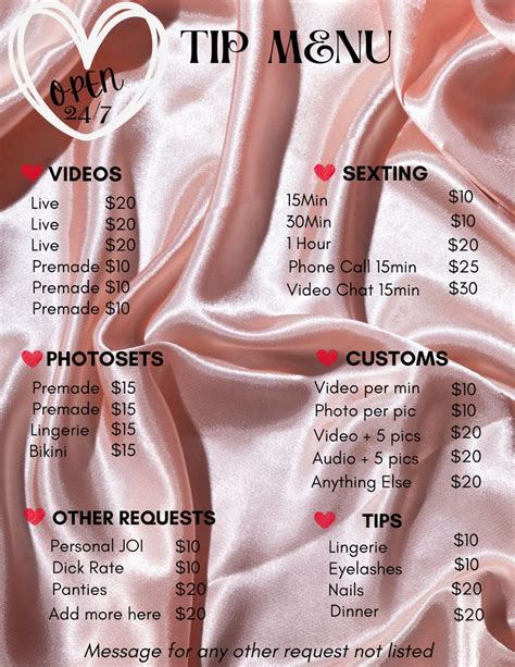 free onlyfans menu template|OnlyFans Tip Menu